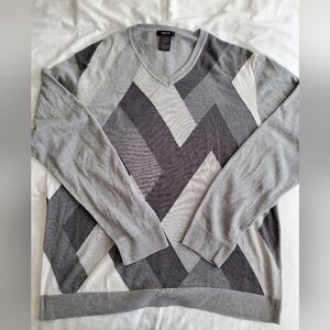 Alfani XL Grey on Grey Vneck 100% Cotton Long Sleeve Sweater